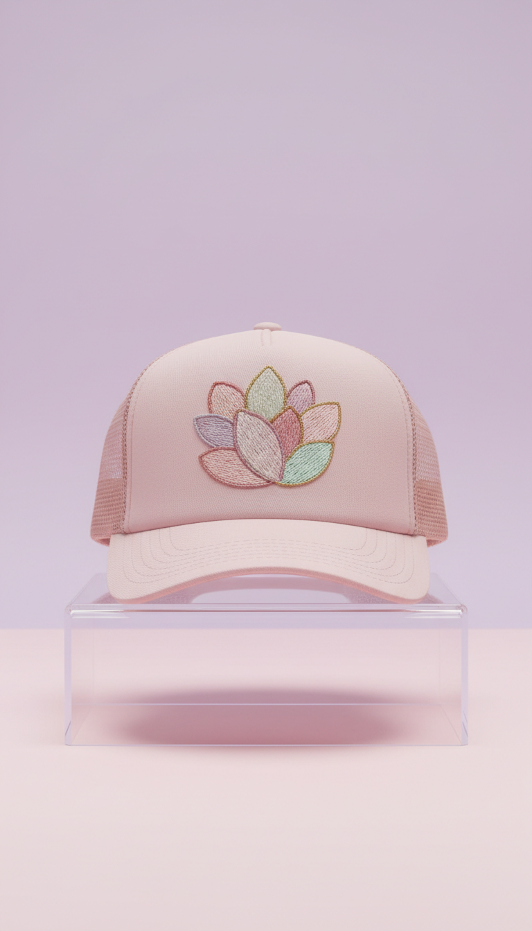Blush Petal embroidered trucker hat