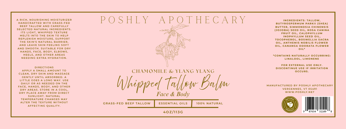 Whipped Tallow Face & Body Balm Chamomile & Ylang Ylang 4oz